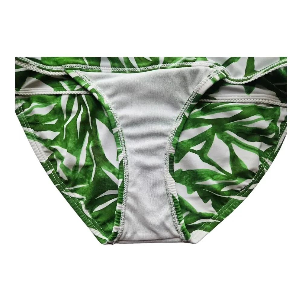 ATHLETA Women's Size XS Bikini Bottom Green White Tropical Rainforest Leaves